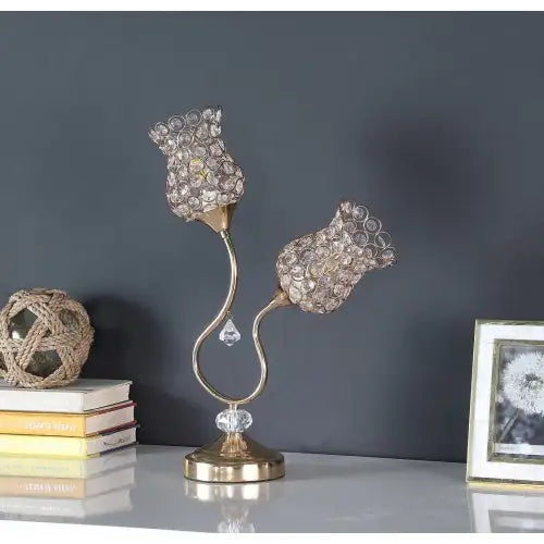 Rose Gold Dual Floral Horn Table Lamp